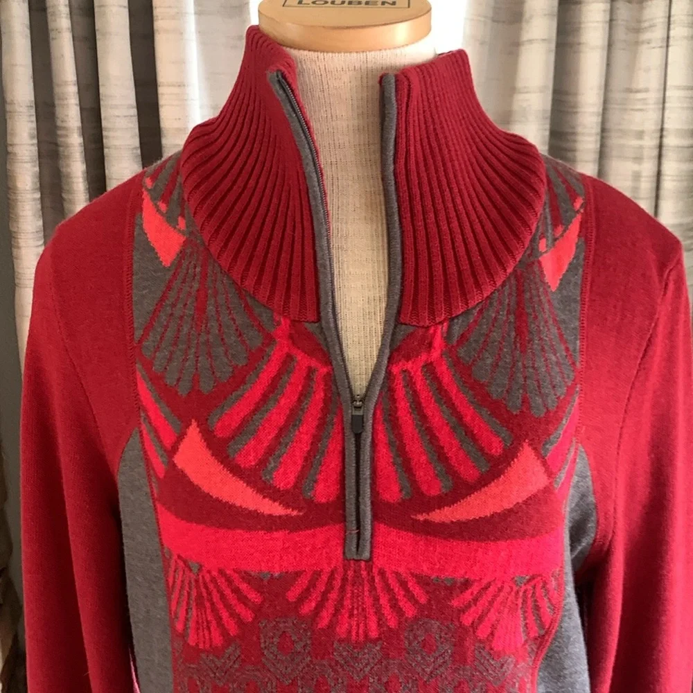 Title Nine sz L red and grey merino wool sweater dress - Picture 2 of 5